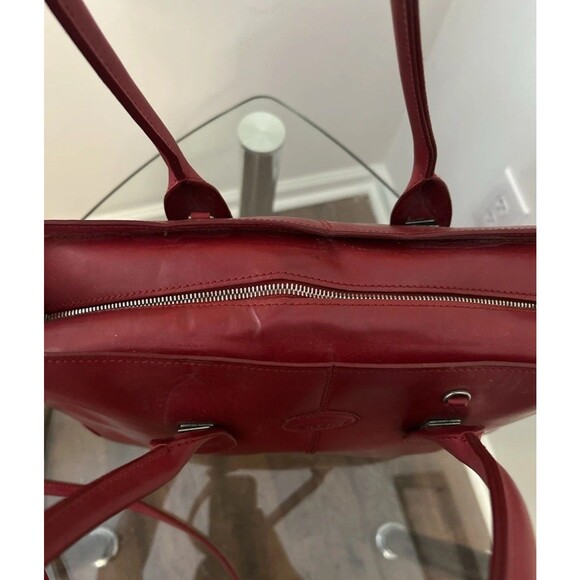 TOD'S Top Handle Pebbled Leather Bag Women's Red Stitched Dual Top 12x8.5" - Picture 5 of 12
